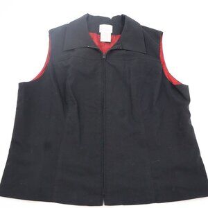 Worthington Stretch Womens 18W Black Zip Front Collared Vest Red Lining PC31